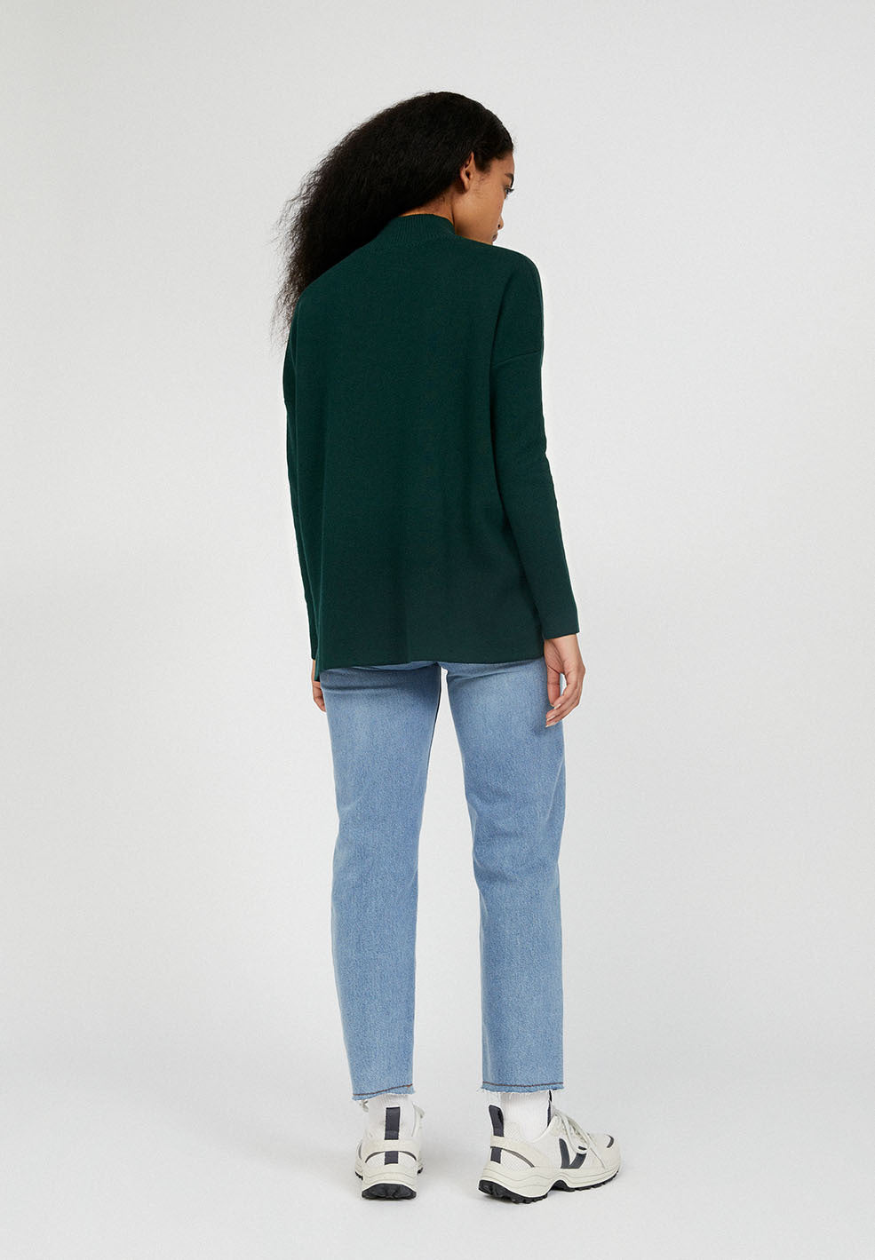 Pull ample à col cheminée vert bouteille en coton bio - YUNAA