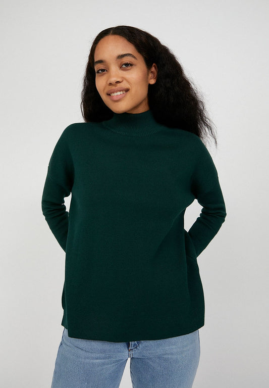Pull ample à col cheminée vert bouteille en coton bio - YUNAA
