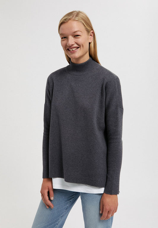 Pull ample à col cheminée gris en coton bio - YUNAA