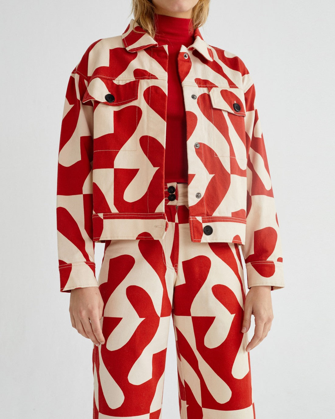 Veste à motifs rouge et blanc en coton bio - Turan