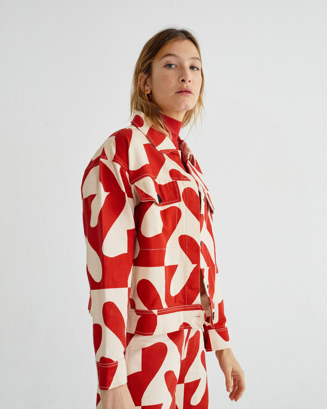 Veste à motifs rouge et blanc en coton bio - Turan