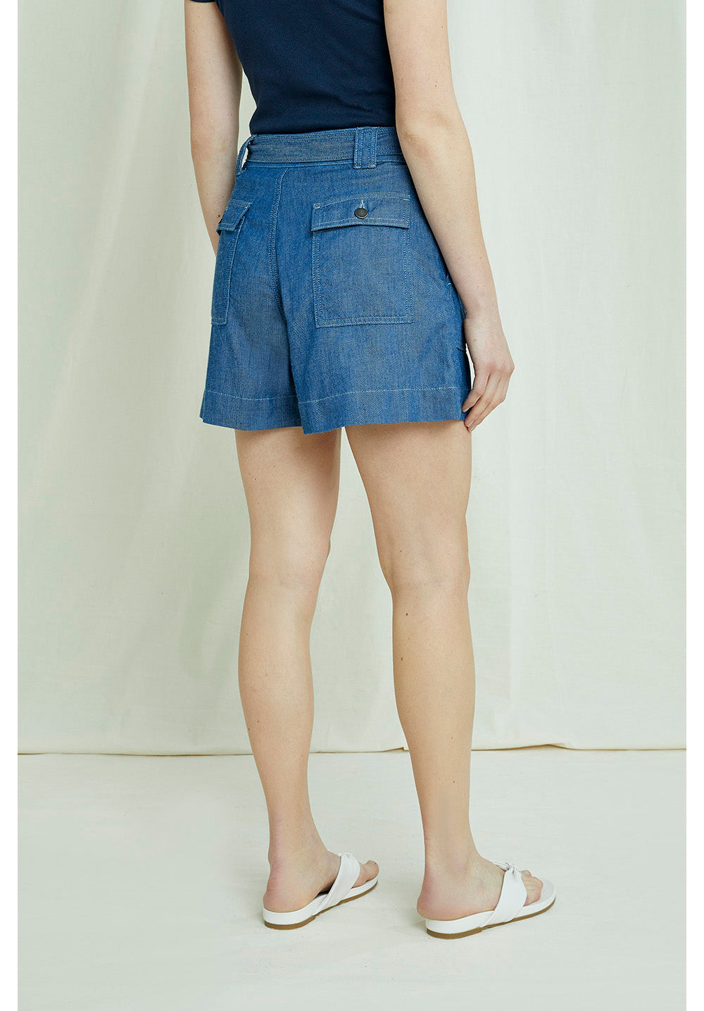 Short léger effet denim bleu en coton bio - Zahara