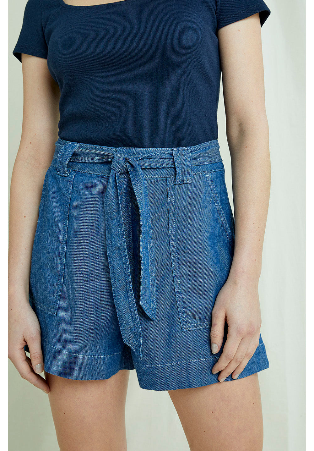 Short léger effet denim bleu en coton bio - Zahara