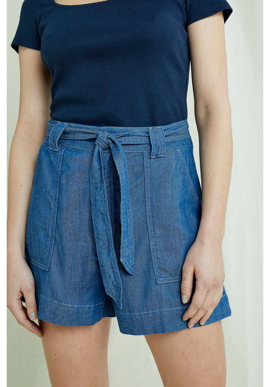 Short léger effet denim bleu en coton bio - Zahara