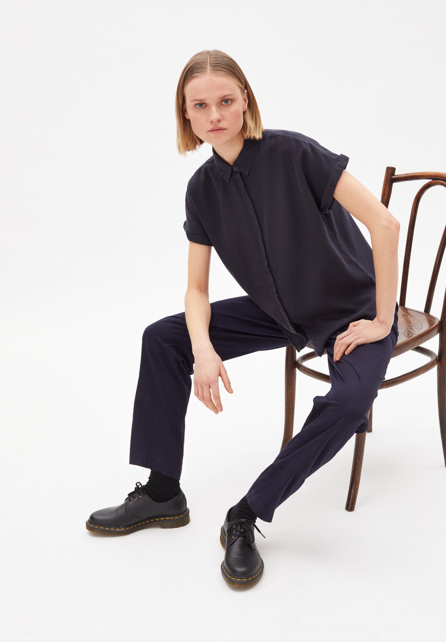 Chemise à manches courtes anthracite en coton bio en tencel - ZONJAA