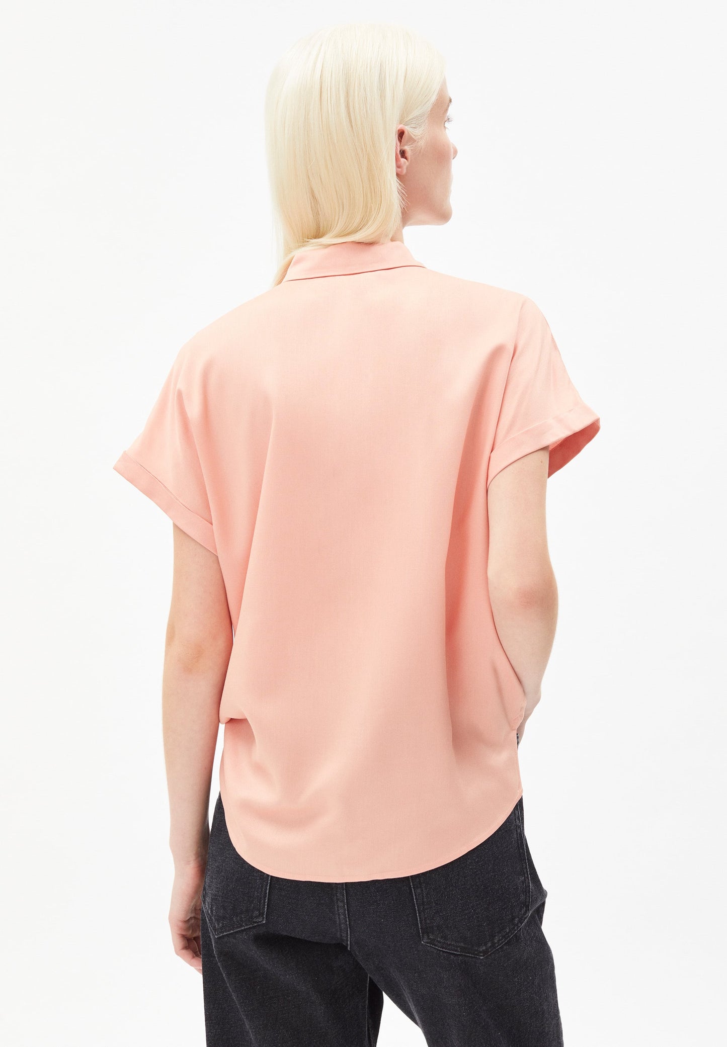 Chemise manches courtes rose en EcoVero - zonjaa peach blossom