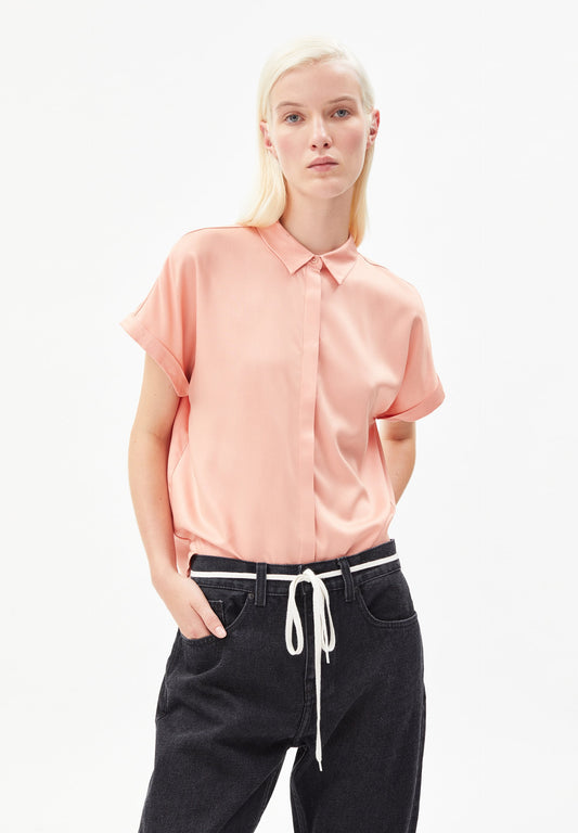 Chemise manches courtes rose en EcoVero - zonjaa peach blossom