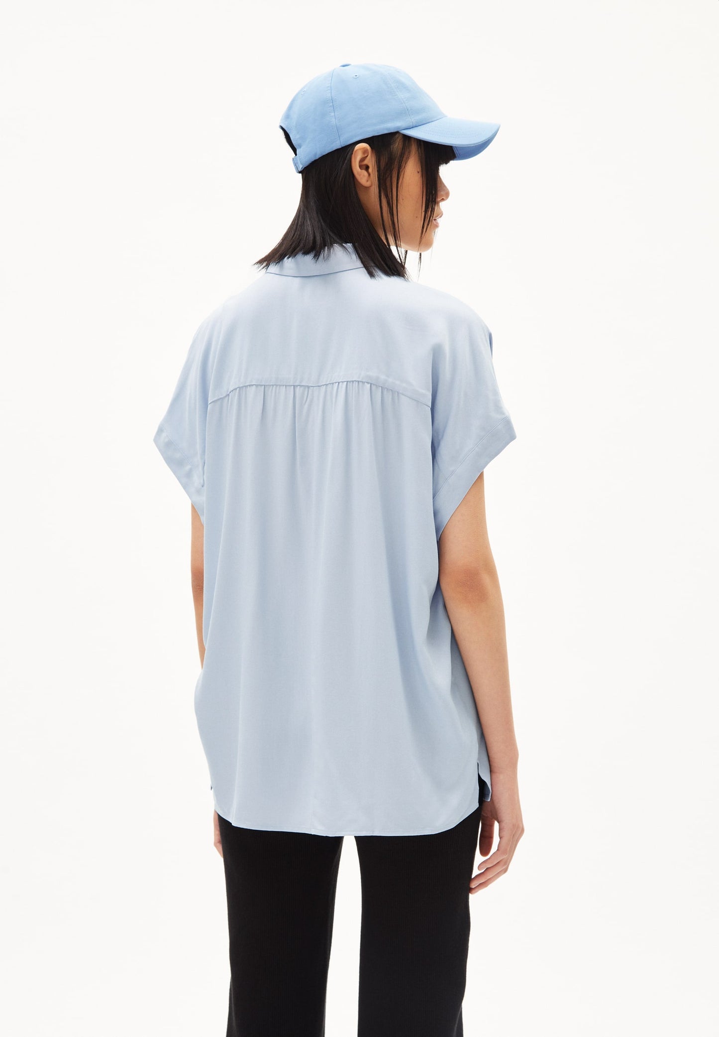 Chemise manches courtes bleu ciel en viscose ecovero - zonyaa morning sky